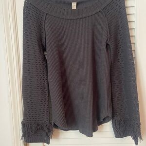 Altar'd State Gray Cowl Neck Sweater with Fringe Details